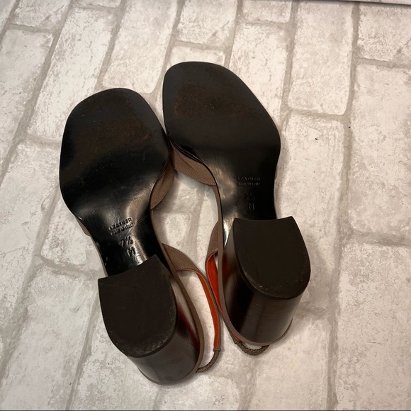 Yves Saint Laurent Vintage Tan Canvas Heel Slingback Square toed size 7.5 - Picture 11 of 14